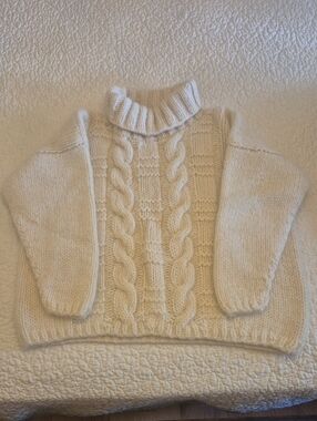 Chunked Cable Knit Cream Turtleneck Sweater